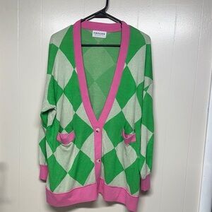 First Love Green and Pink Argyle Cardigan
